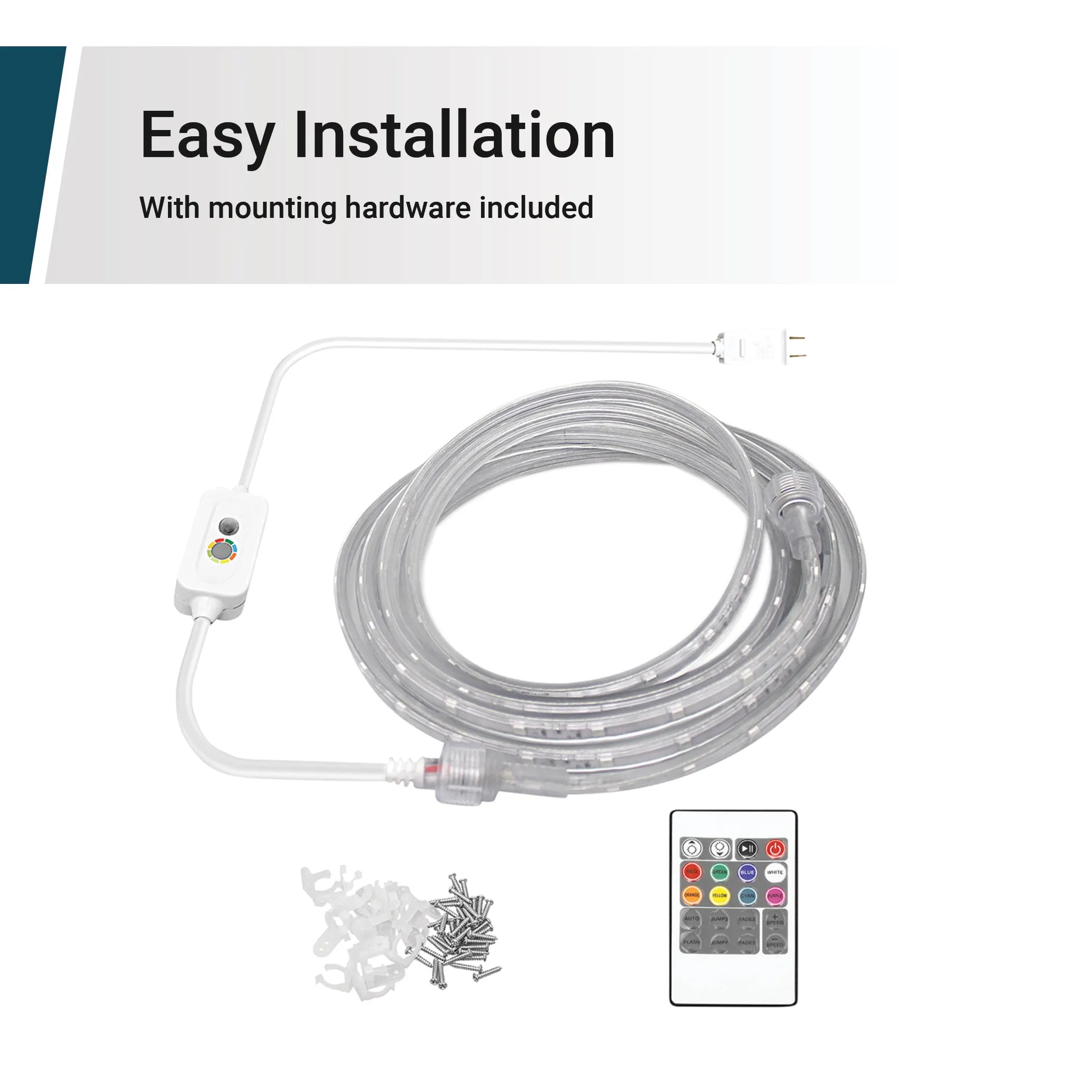 16ft LED Flat Rope Light, Color Changing RGB, Linkable, Indoor/Outdoor