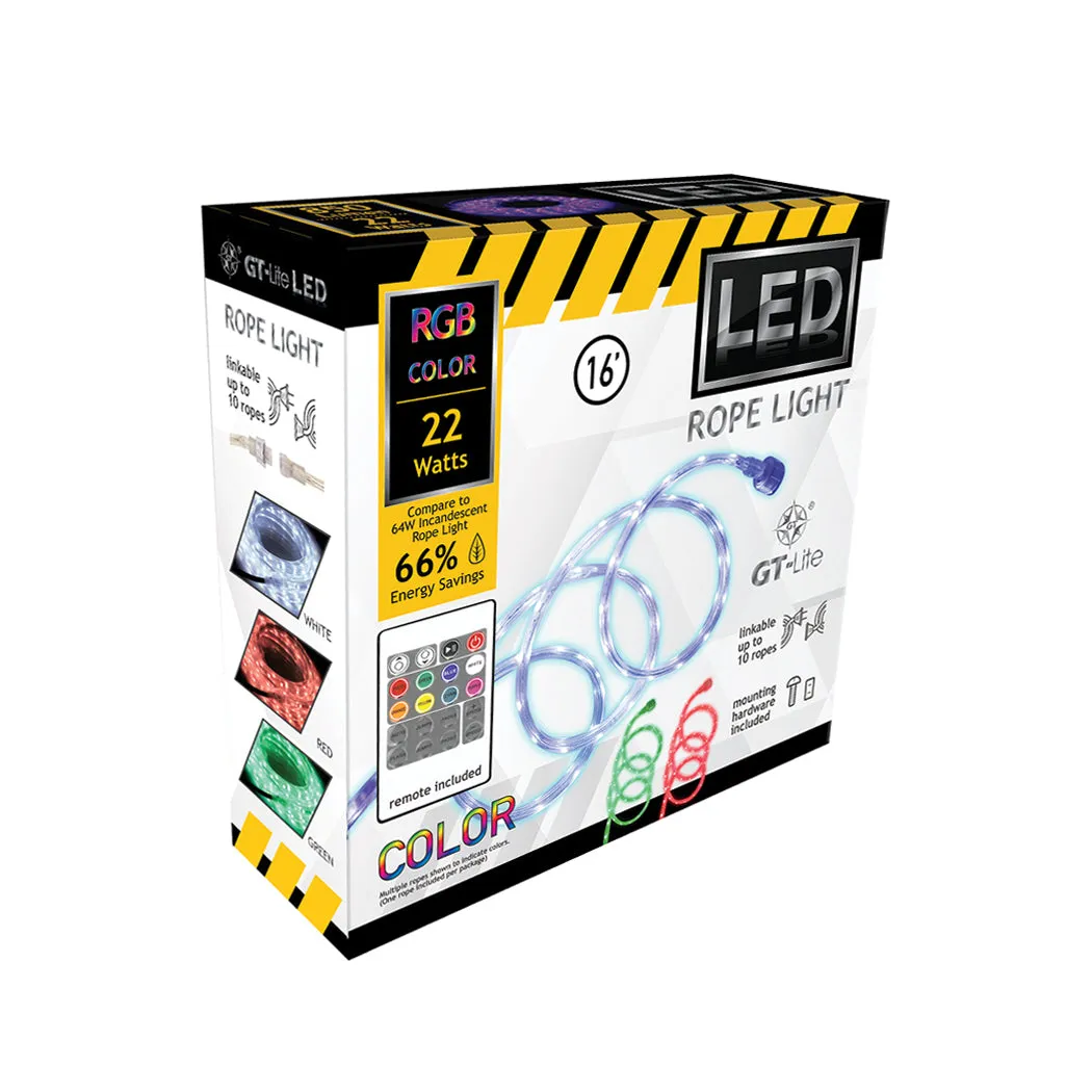16ft LED Flat Rope Light, Color Changing RGB, Linkable, Indoor/Outdoor