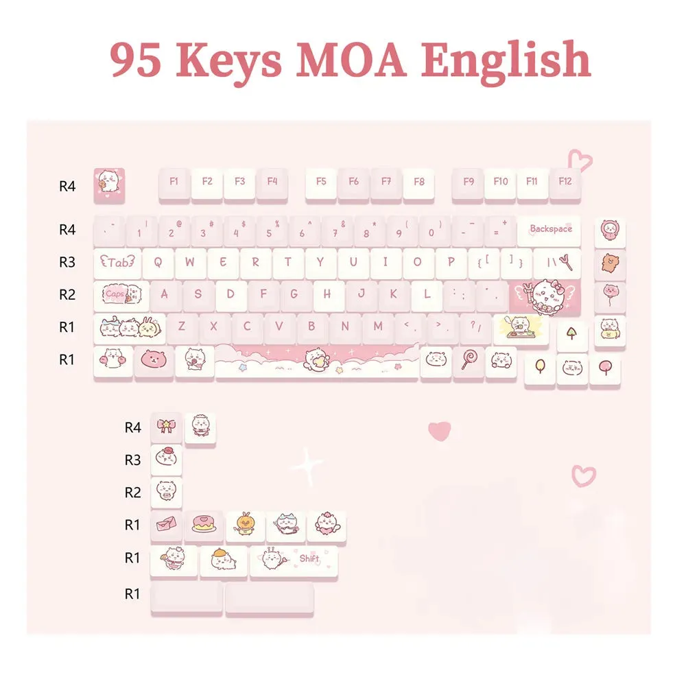 95 Keys Dessert Cat Pastel Kawaii KEYCAPS (No Keyboard)