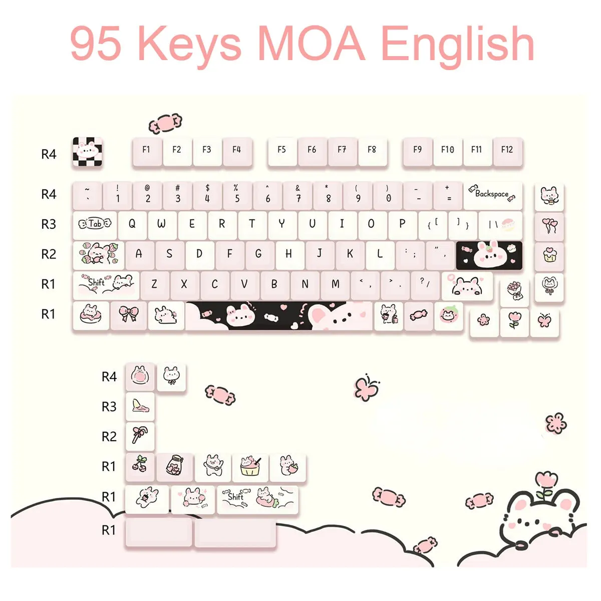 95 Keys Dessert Cat Pastel Kawaii KEYCAPS (No Keyboard)