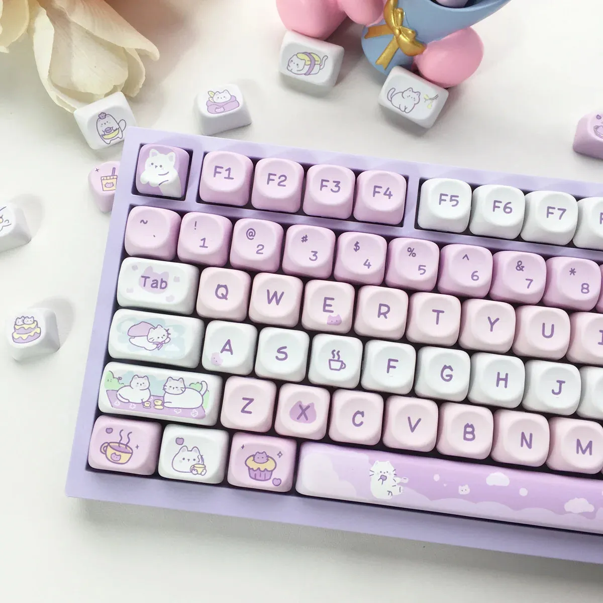 95 Keys Dessert Cat Pastel Kawaii KEYCAPS (No Keyboard)