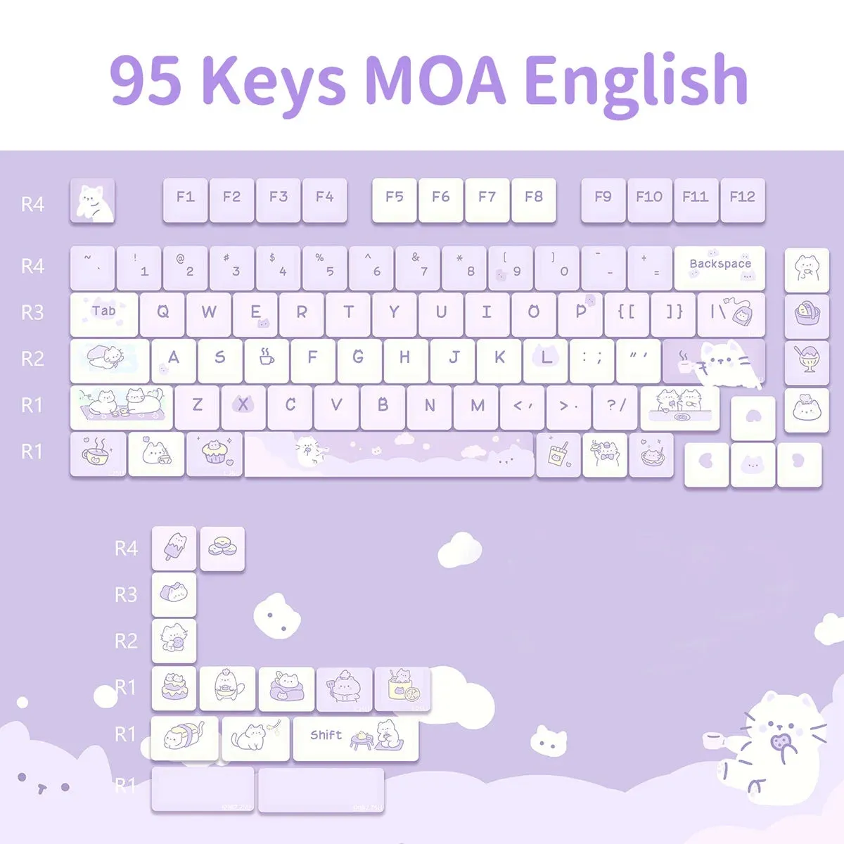 95 Keys Dessert Cat Pastel Kawaii KEYCAPS (No Keyboard)