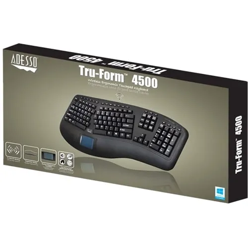 Adesso - Tru-Form WKB-4500UB Ergonomic Full-size Wireless Membrane Keyboard with Touchpad - Black