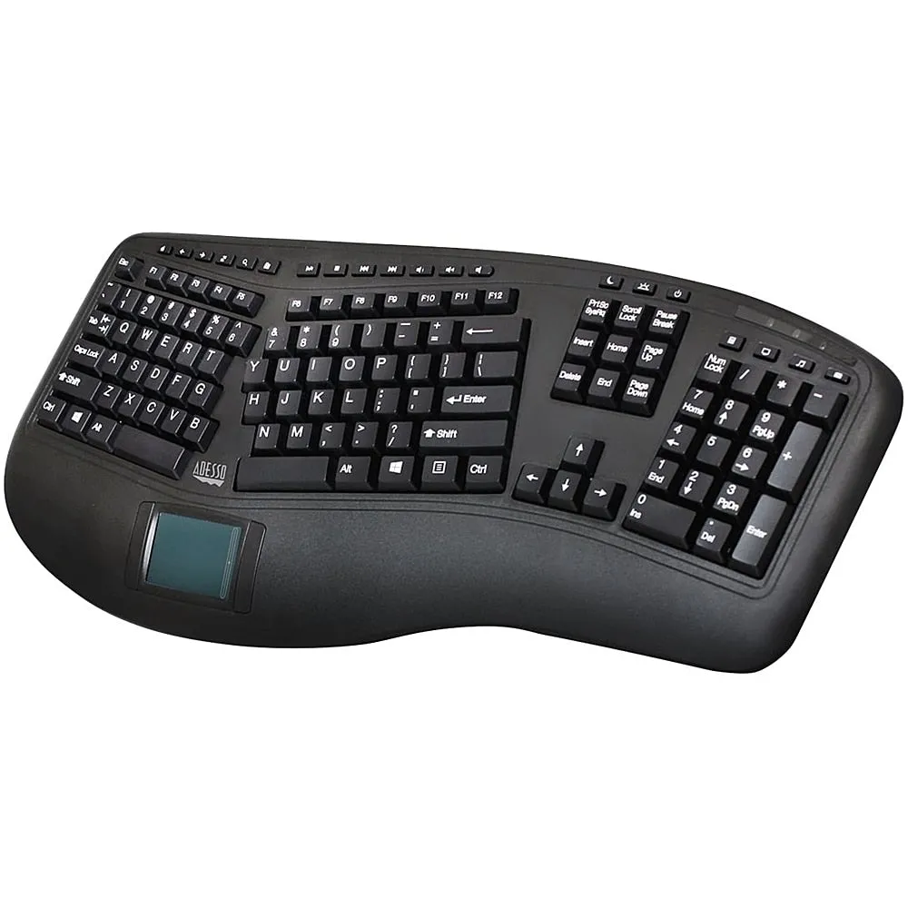 Adesso - Tru-Form WKB-4500UB Ergonomic Full-size Wireless Membrane Keyboard with Touchpad - Black