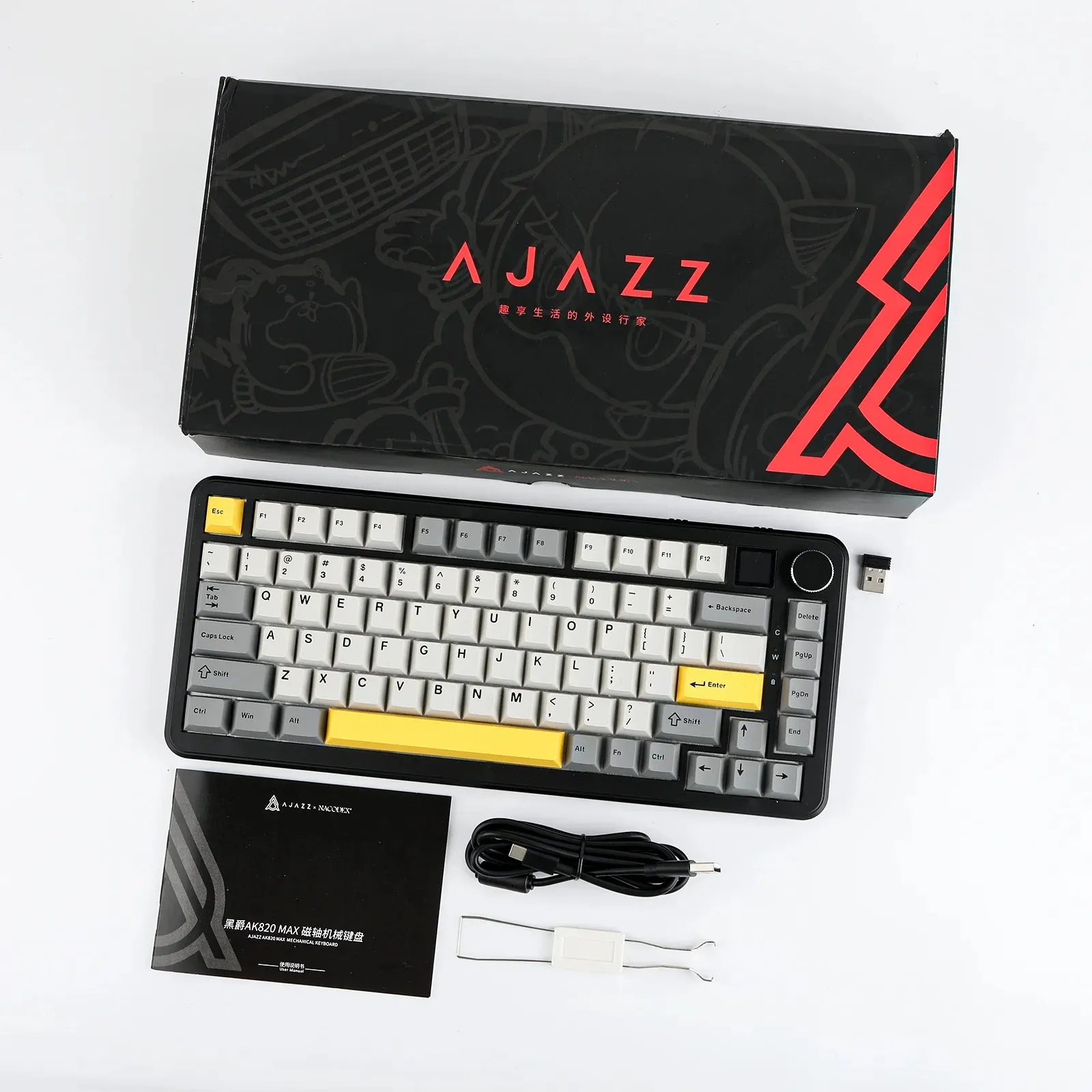 Ajazz AK820 MAX Black-Gray-Yellow Magnetic keyboard RGB With Screen Wired&Wireless(Magnetic switch)