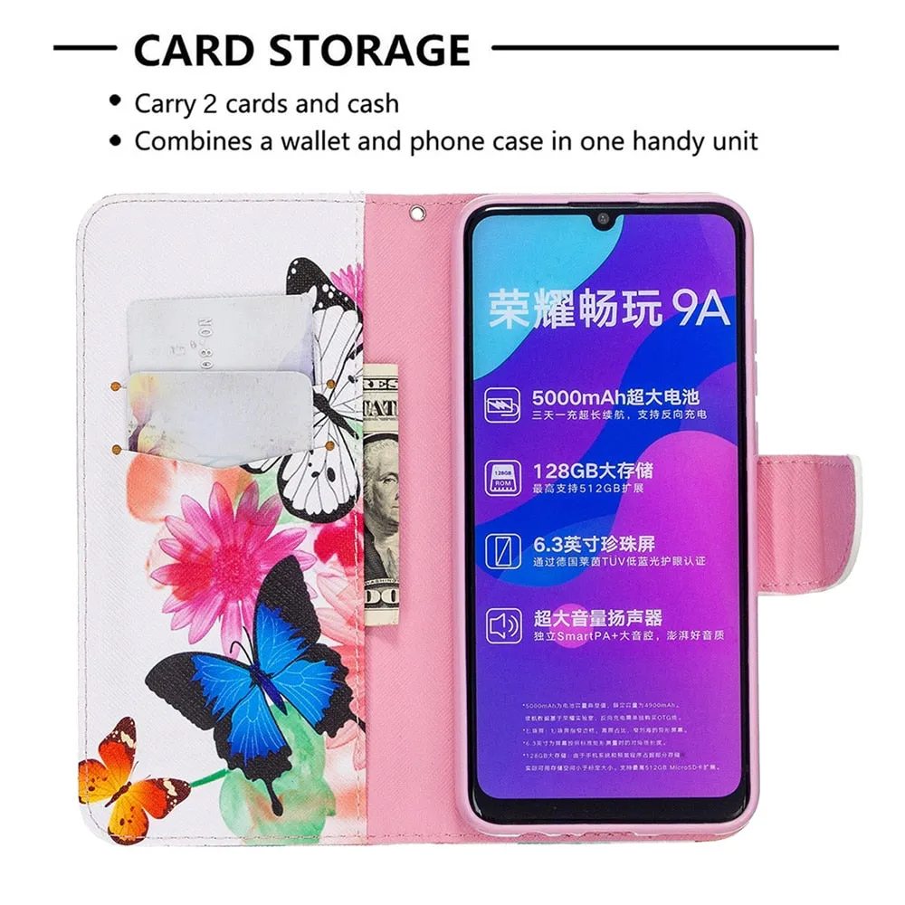 Anymob Huawei Blue Green Ombre Leaf and Birds Flip Mobile Protective Case