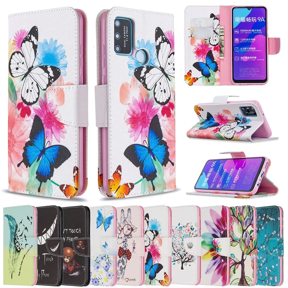 Anymob Huawei Blue Green Ombre Leaf and Birds Flip Mobile Protective Case