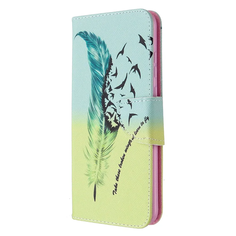 Anymob Huawei Blue Green Ombre Leaf and Birds Flip Mobile Protective Case