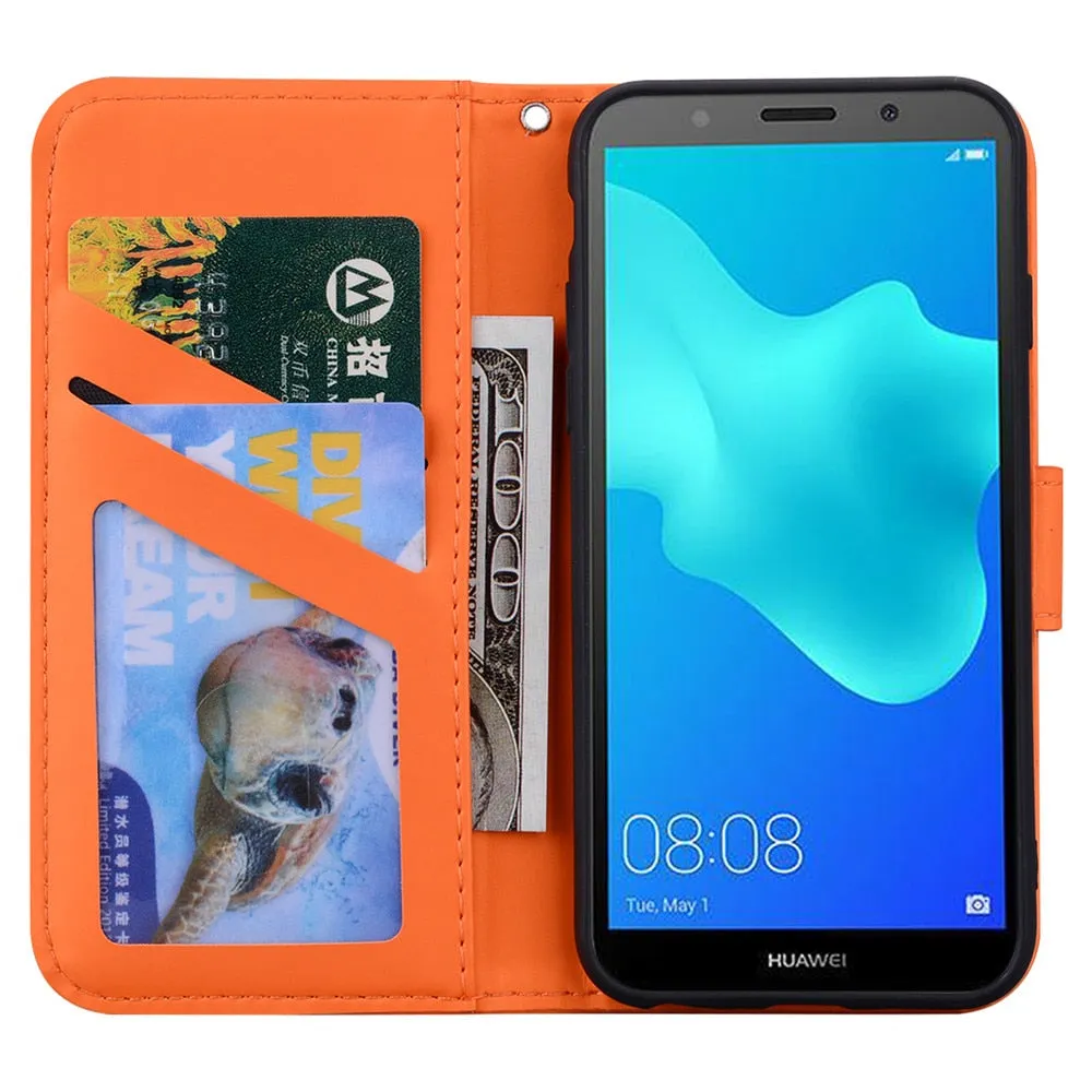 Anymob Huawei Honor Black Leather Case Flip Wallet Back Cover Phone Shell