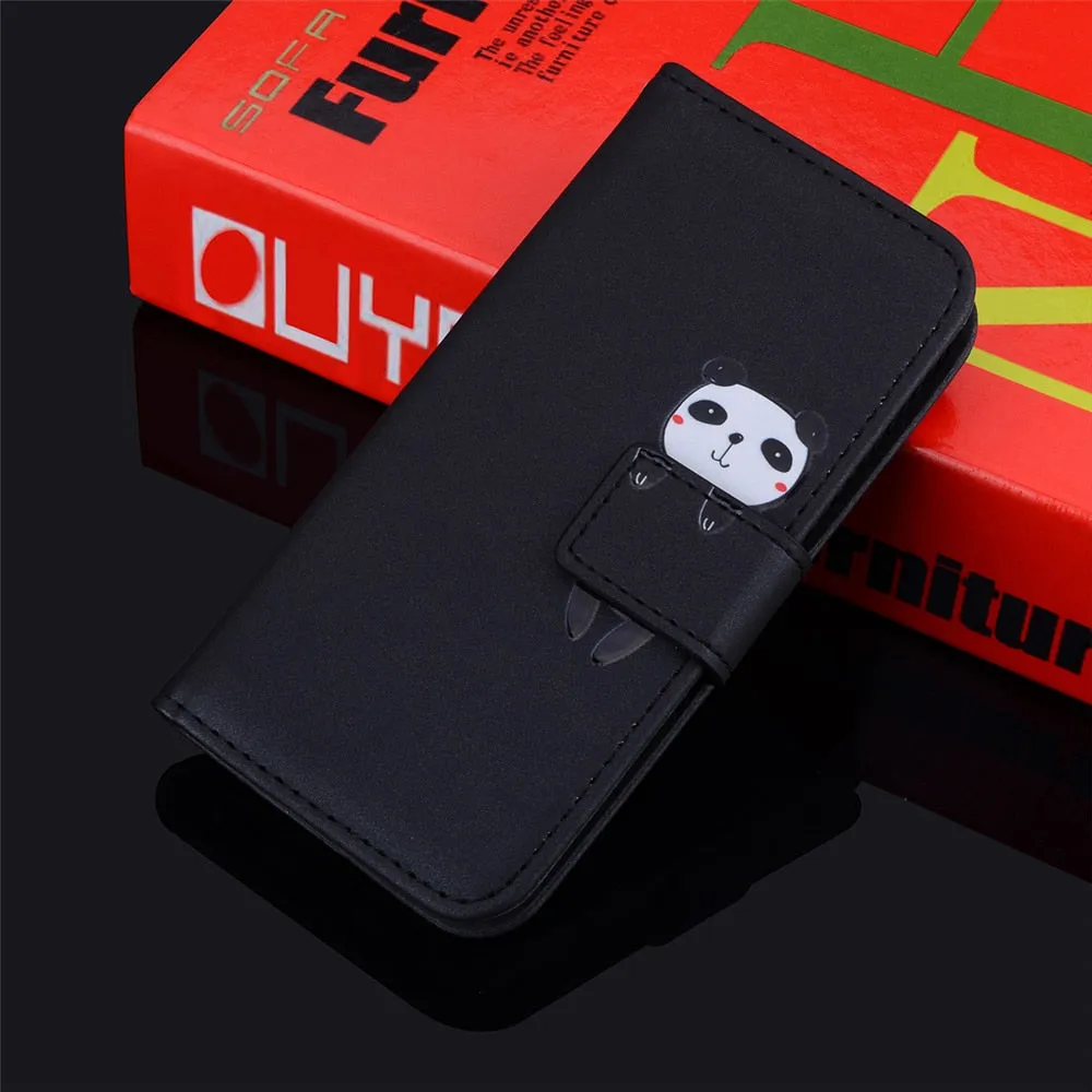 Anymob Huawei Honor Black Leather Case Flip Wallet Back Cover Phone Shell