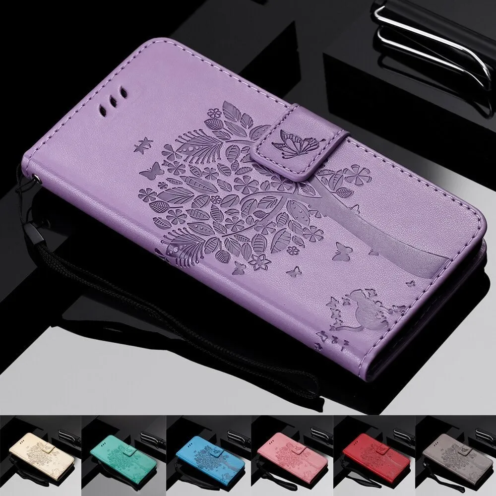 Anymob Huawei Phone Case Black Flip Leather 3D Tree Shell Wallet Cover