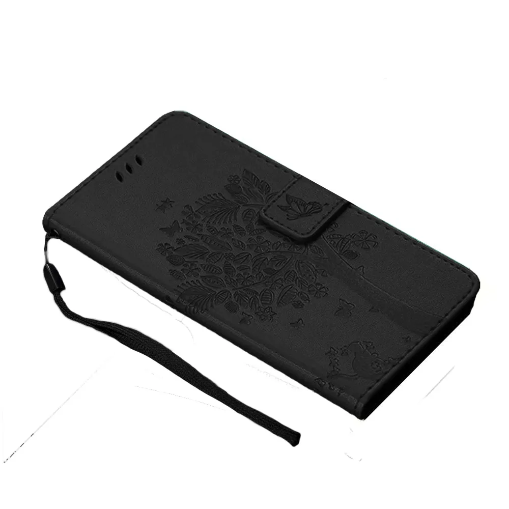 Anymob Huawei Phone Case Black Flip Leather 3D Tree Shell Wallet Cover