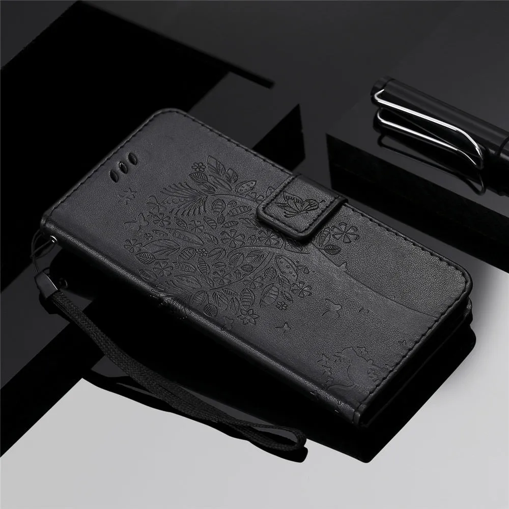 Anymob Huawei Phone Case Black Flip Leather 3D Tree Shell Wallet Cover
