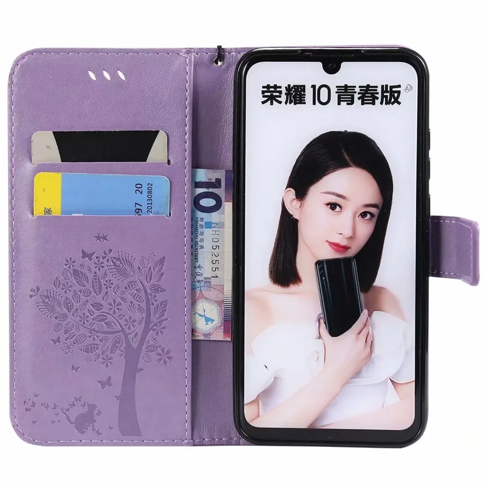 Anymob Huawei Phone Case Black Flip Leather 3D Tree Shell Wallet Cover