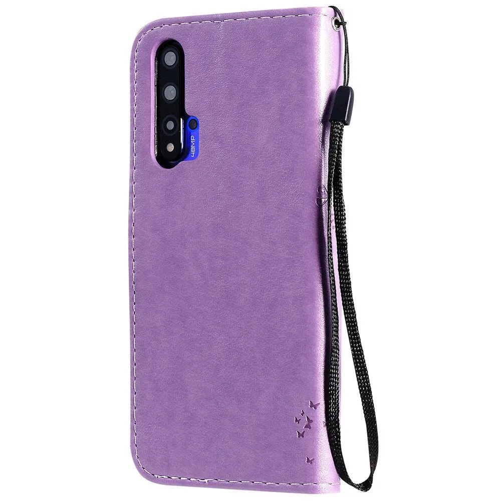 Anymob Huawei Phone Case Green Flower Design Flip Leather Wallet Phone Cover