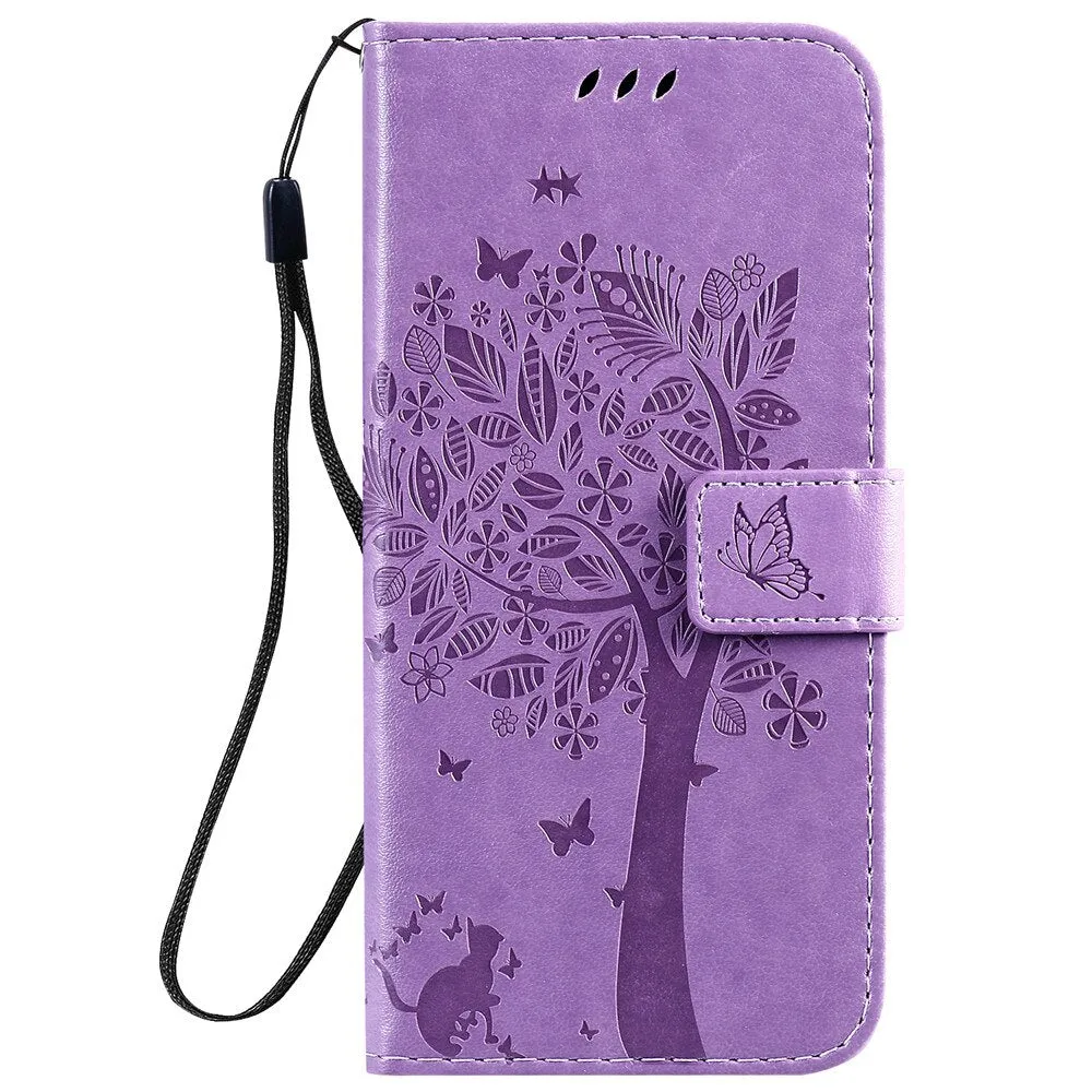 Anymob Huawei Phone Case Green Flower Design Flip Leather Wallet Phone Cover