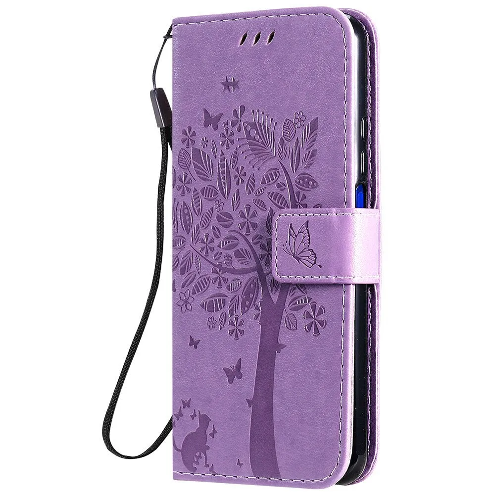 Anymob Huawei Phone Case Green Flower Design Flip Leather Wallet Phone Cover