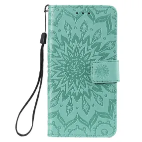 Anymob Huawei Phone Case Green Flower Design Flip Leather Wallet Phone Cover