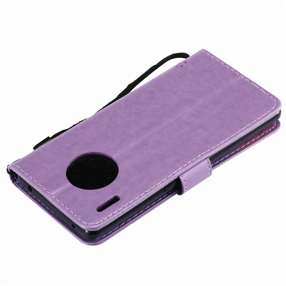 Anymob Huawei Purple Leather Flip Case Wallet Cover Cat Phone Shell