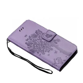 Anymob Huawei Purple Leather Flip Case Wallet Cover Cat Phone Shell