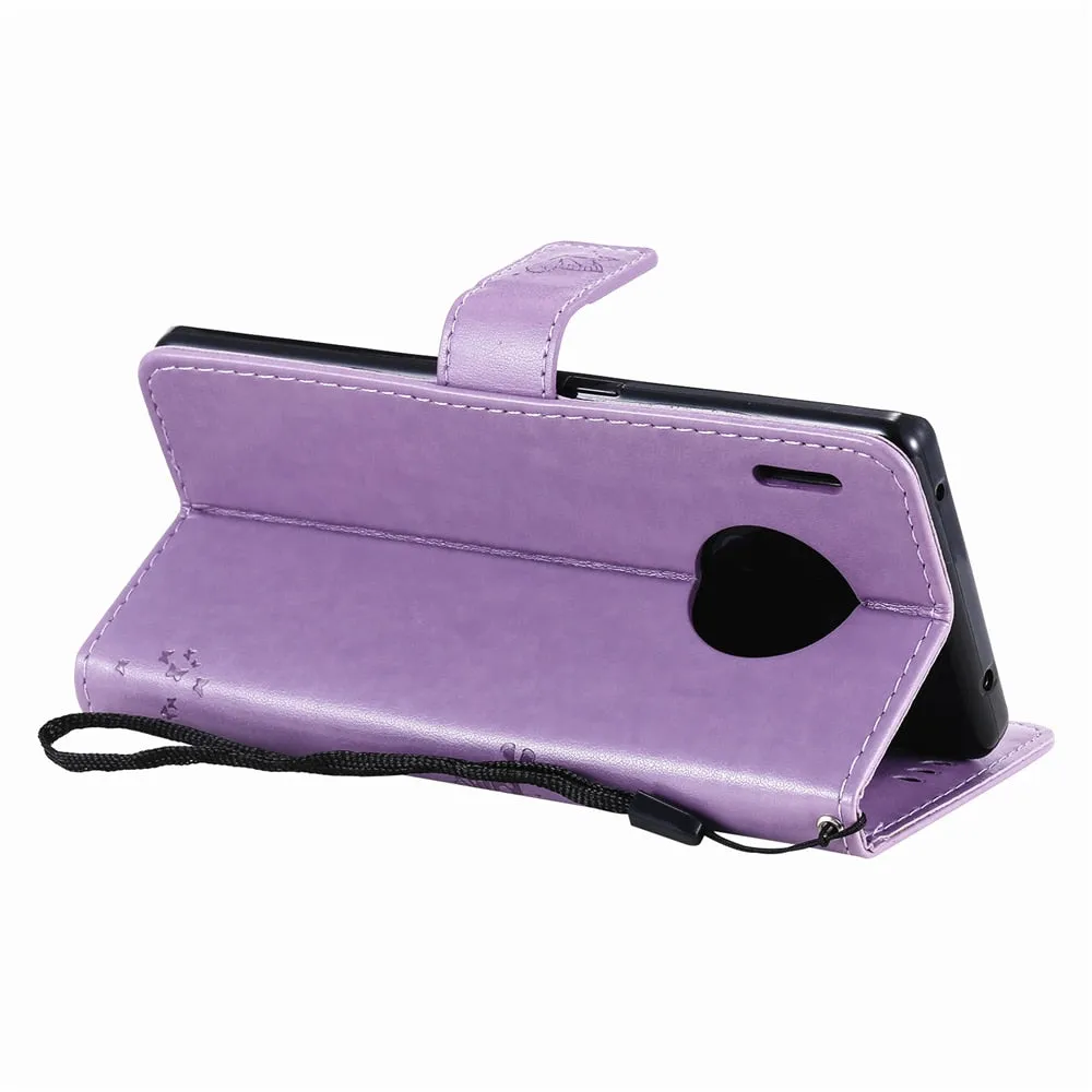 Anymob Huawei Purple Leather Flip Case Wallet Cover Cat Phone Shell