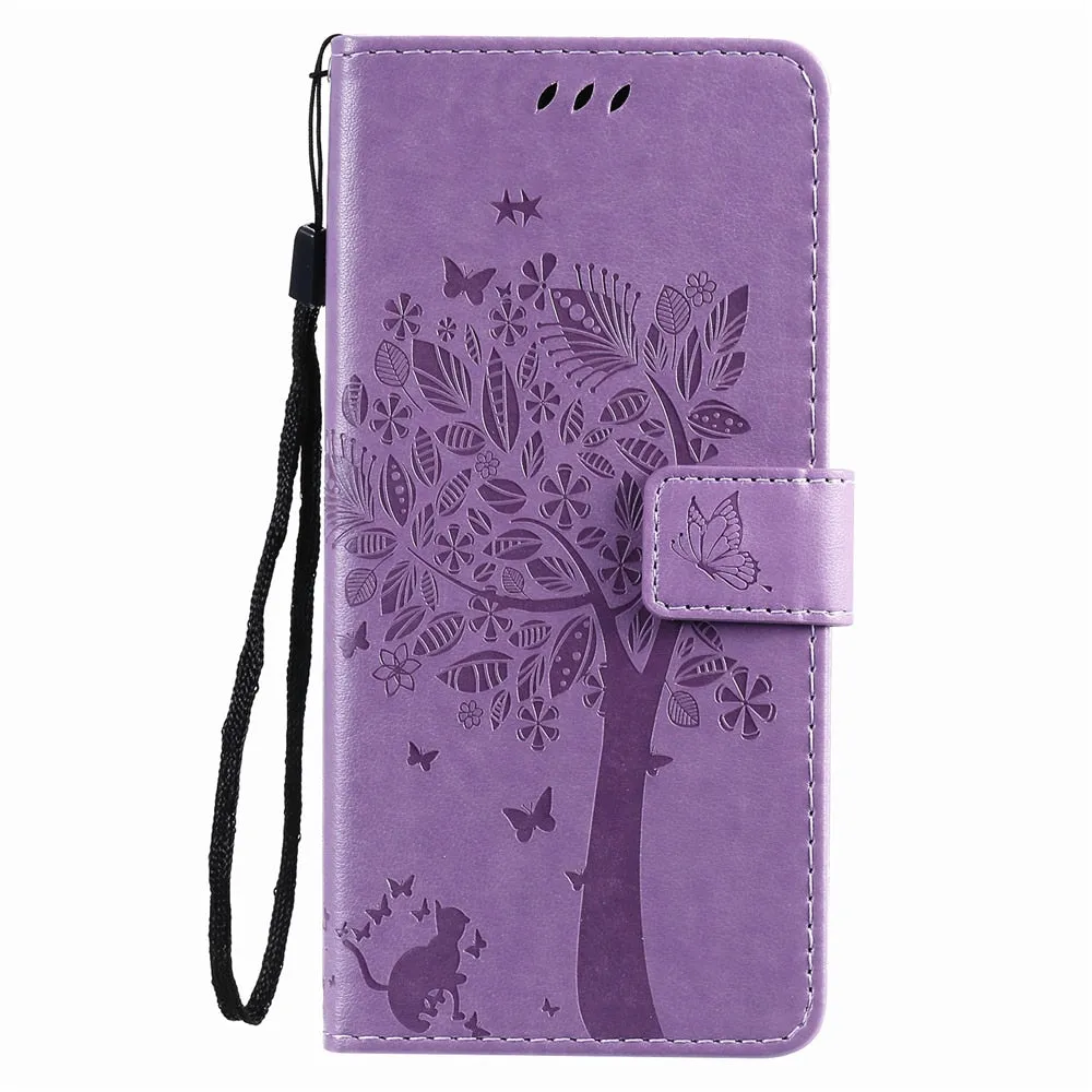 Anymob Huawei Purple Leather Flip Case Wallet Cover Cat Phone Shell