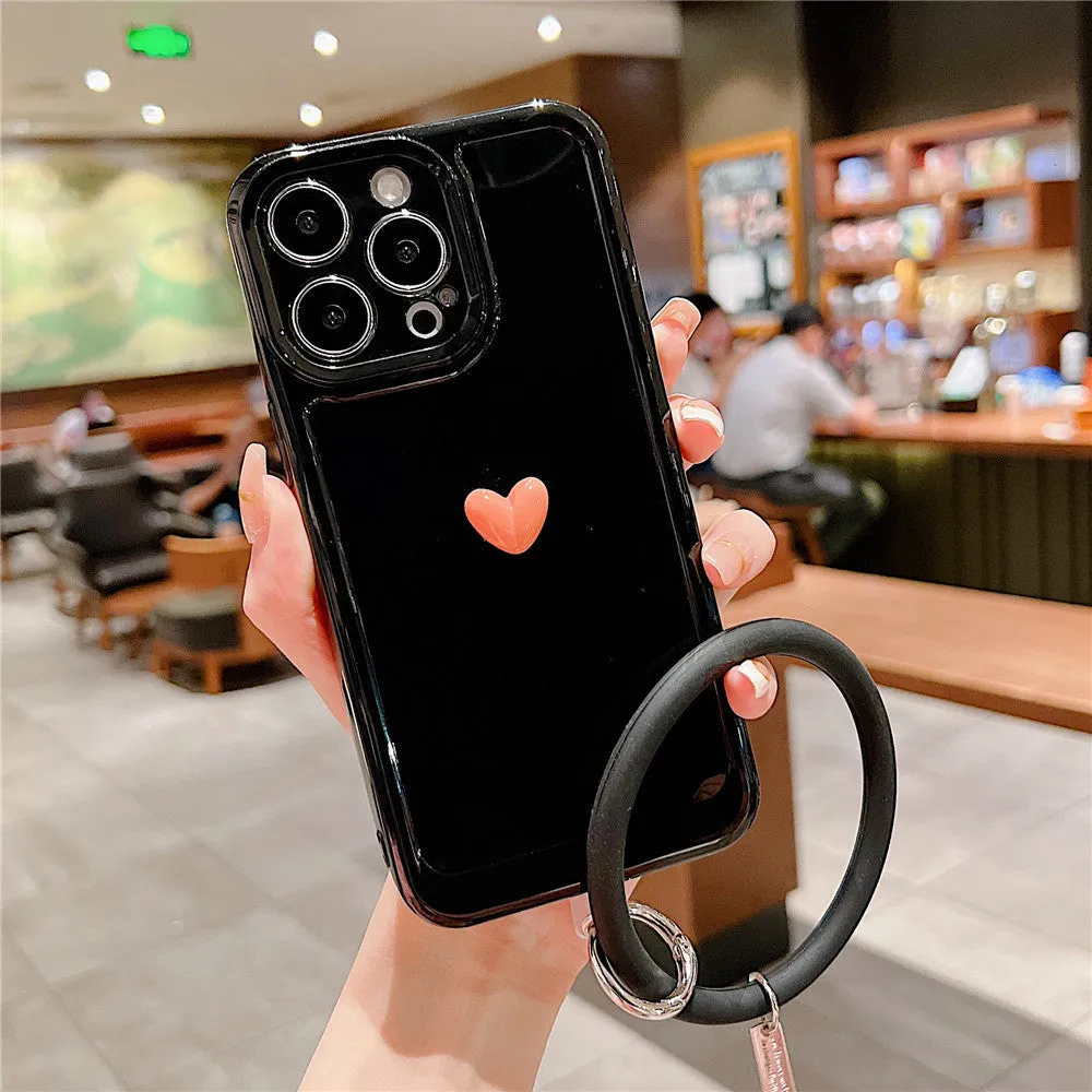 Anymob iPhone Black And Orange 3D Love Heart Bracelet Phone Case Shockproof Soft Silicone Cover
