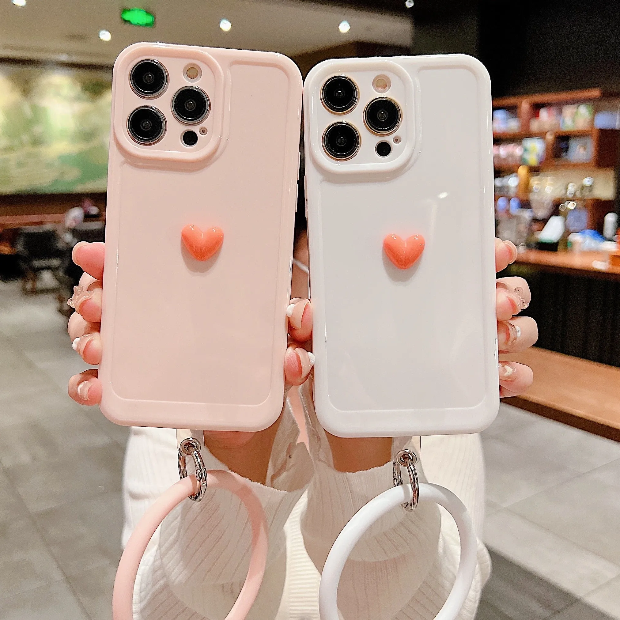 Anymob iPhone Black And Orange 3D Love Heart Bracelet Phone Case Shockproof Soft Silicone Cover