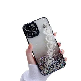 Anymob iPhone Black Crystal Heart Bracelet Phone Chain Case Glitter Soft Cover