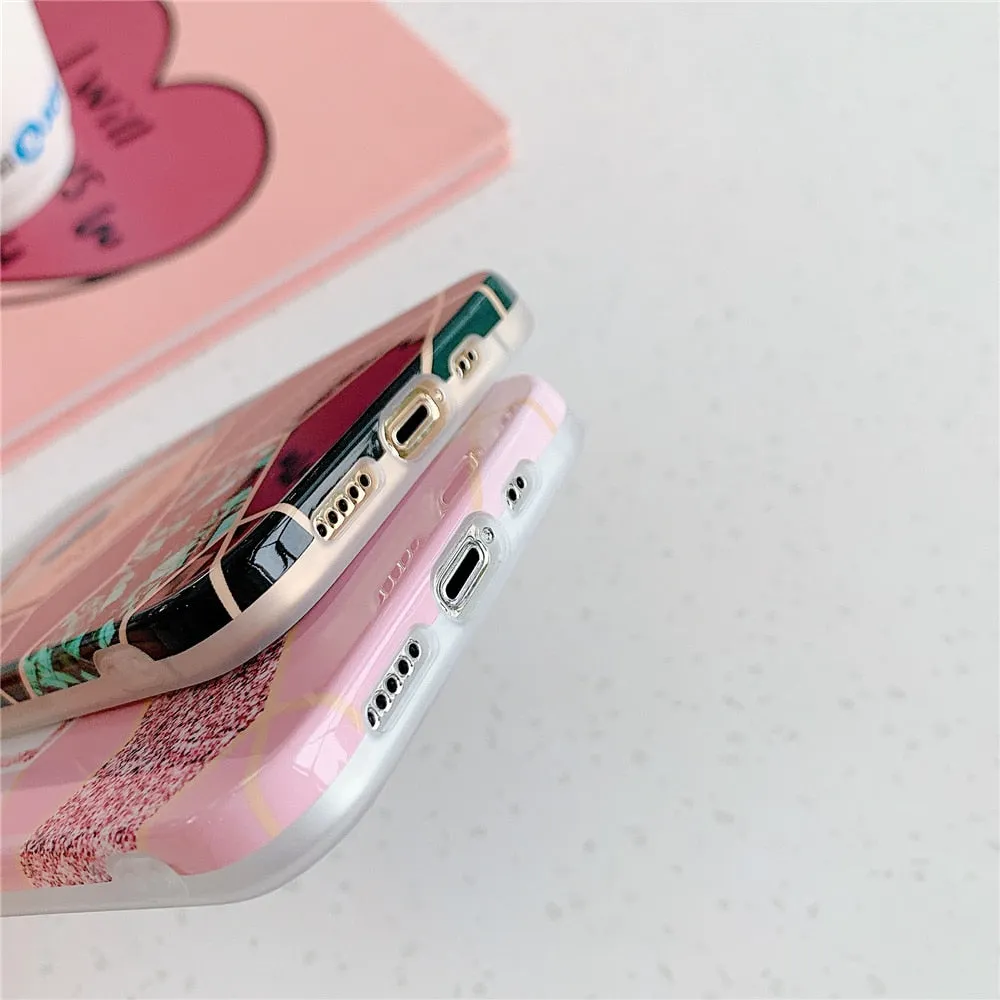 Anymob iPhone Blue Geometric Love Heart Marble Phone Cases Silicone Shell Cover