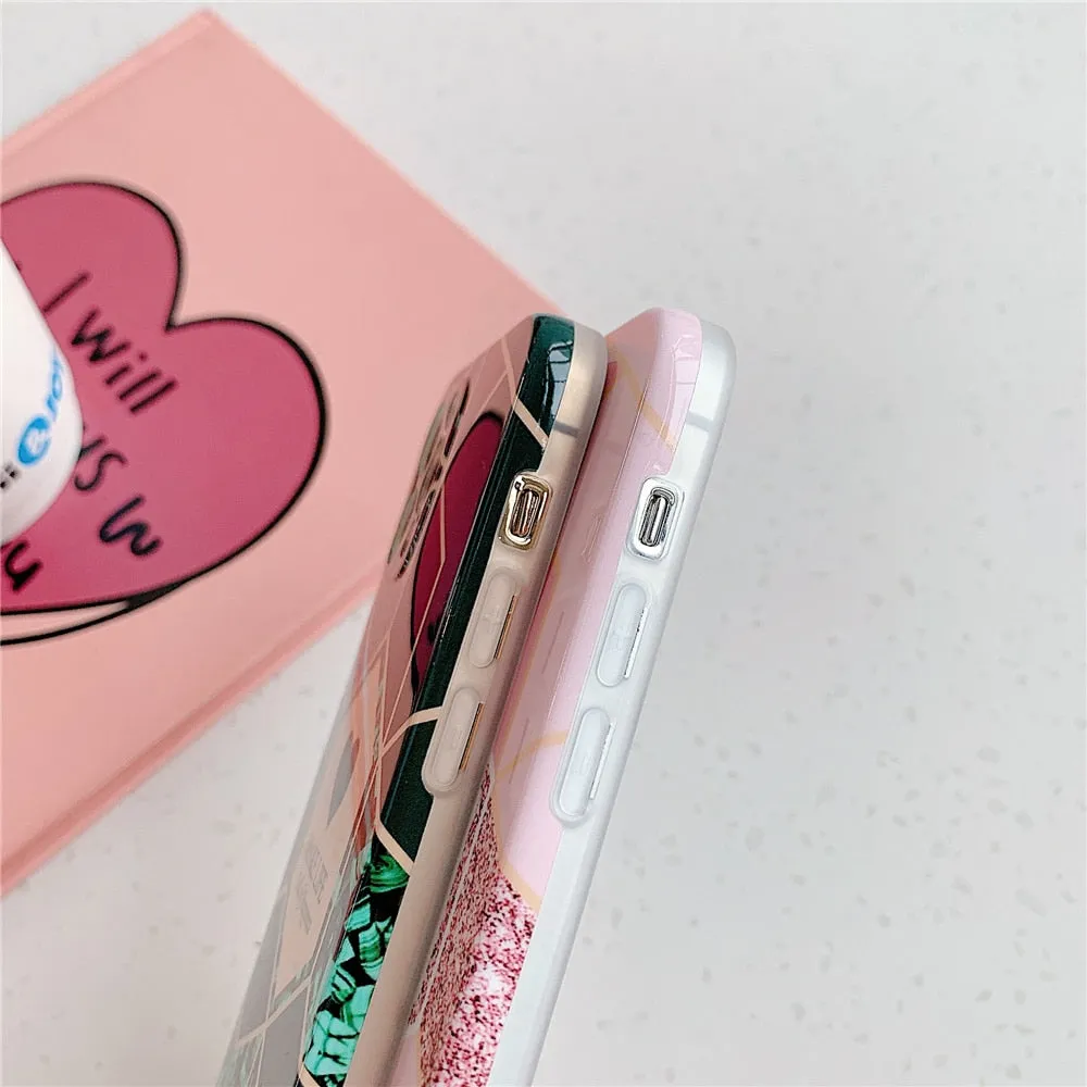 Anymob iPhone Blue Geometric Love Heart Marble Phone Cases Silicone Shell Cover