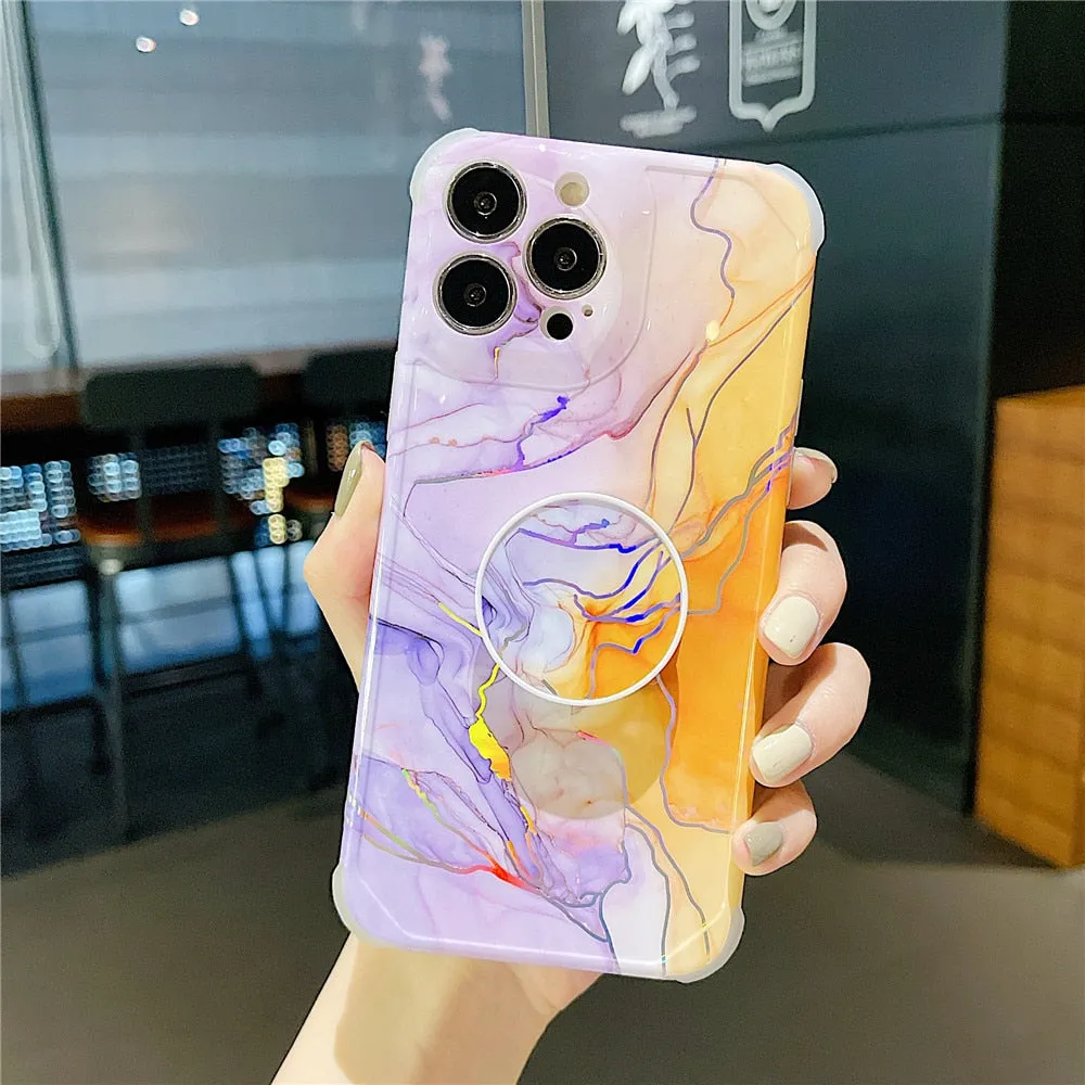 Anymob iPhone Blue Green Ring Protection Phone Case Gradient Marble Corner Shockproof Cover