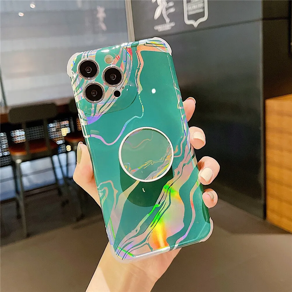 Anymob iPhone Blue Green Ring Protection Phone Case Gradient Marble Corner Shockproof Cover