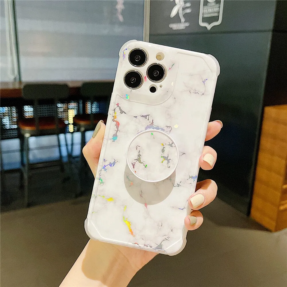Anymob iPhone Blue Green Ring Protection Phone Case Gradient Marble Corner Shockproof Cover
