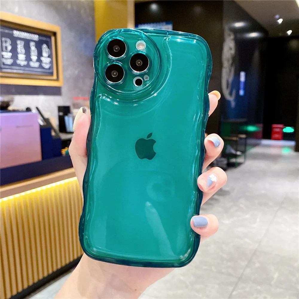 Anymob iPhone Blue Transparent Fluorescent Curly Wave Case Shockproof Silicone Cover