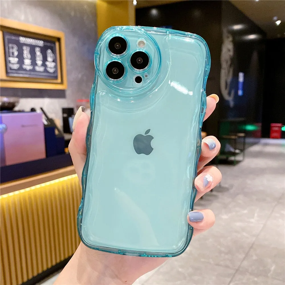 Anymob iPhone Blue Transparent Fluorescent Curly Wave Case Shockproof Silicone Cover