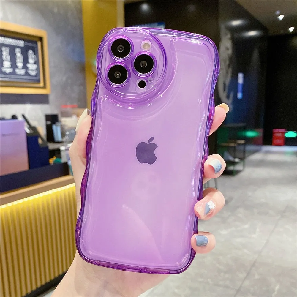 Anymob iPhone Blue Transparent Fluorescent Curly Wave Case Shockproof Silicone Cover