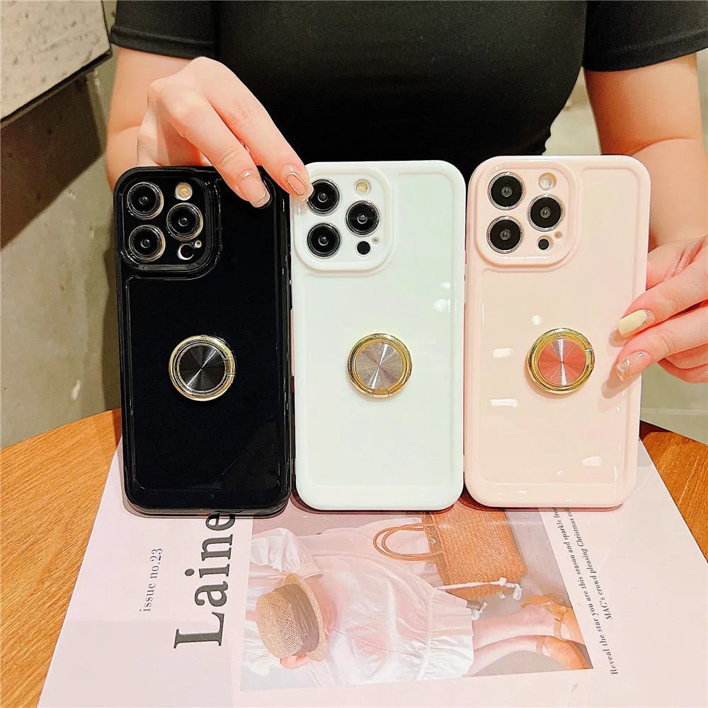 Anymob iPhone Bronze Black Soft Silicone Phone Case Stand Ring Holder Bumper Back Cover