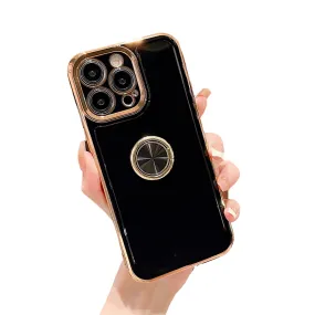 Anymob iPhone Bronze Black Soft Silicone Phone Case Stand Ring Holder Bumper Back Cover