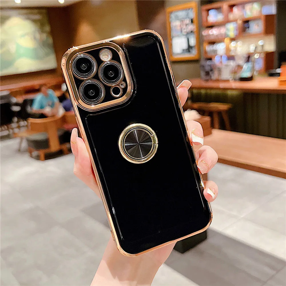 Anymob iPhone Bronze Black Soft Silicone Phone Case Stand Ring Holder Bumper Back Cover