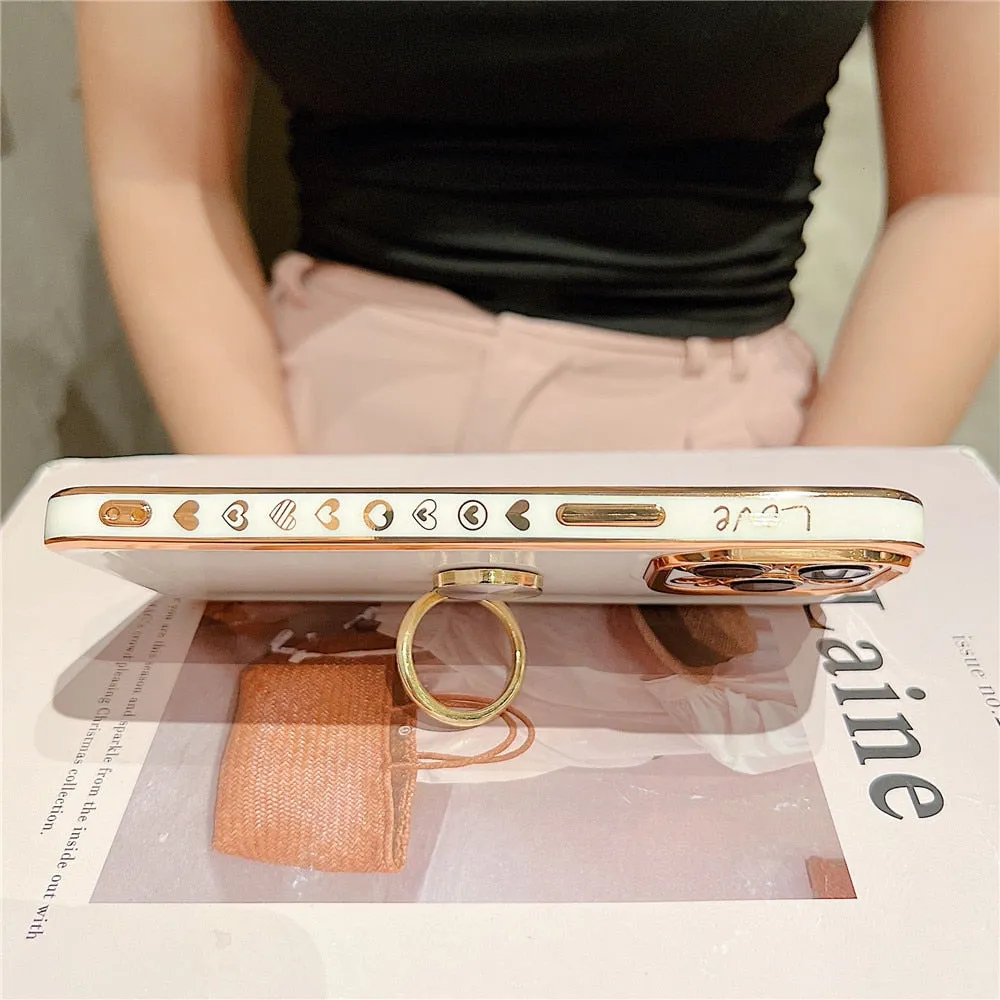 Anymob iPhone Bronze Black Soft Silicone Phone Case Stand Ring Holder Bumper Back Cover