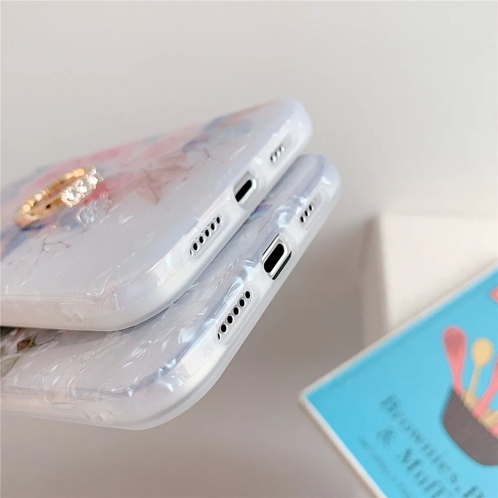 Anymob iPhone Brown Rose Shell Flowers Ring Stand Phone Cover With Ring Holder