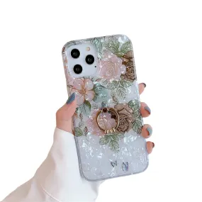 Anymob iPhone Brown Rose Shell Flowers Ring Stand Phone Cover With Ring Holder