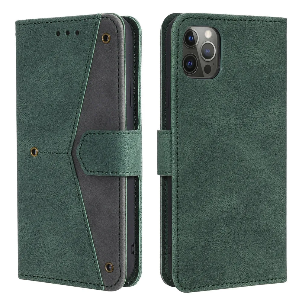 Anymob IPhone Brown Splicing Flip Leather Phone Cases Wallet Book Style Cover