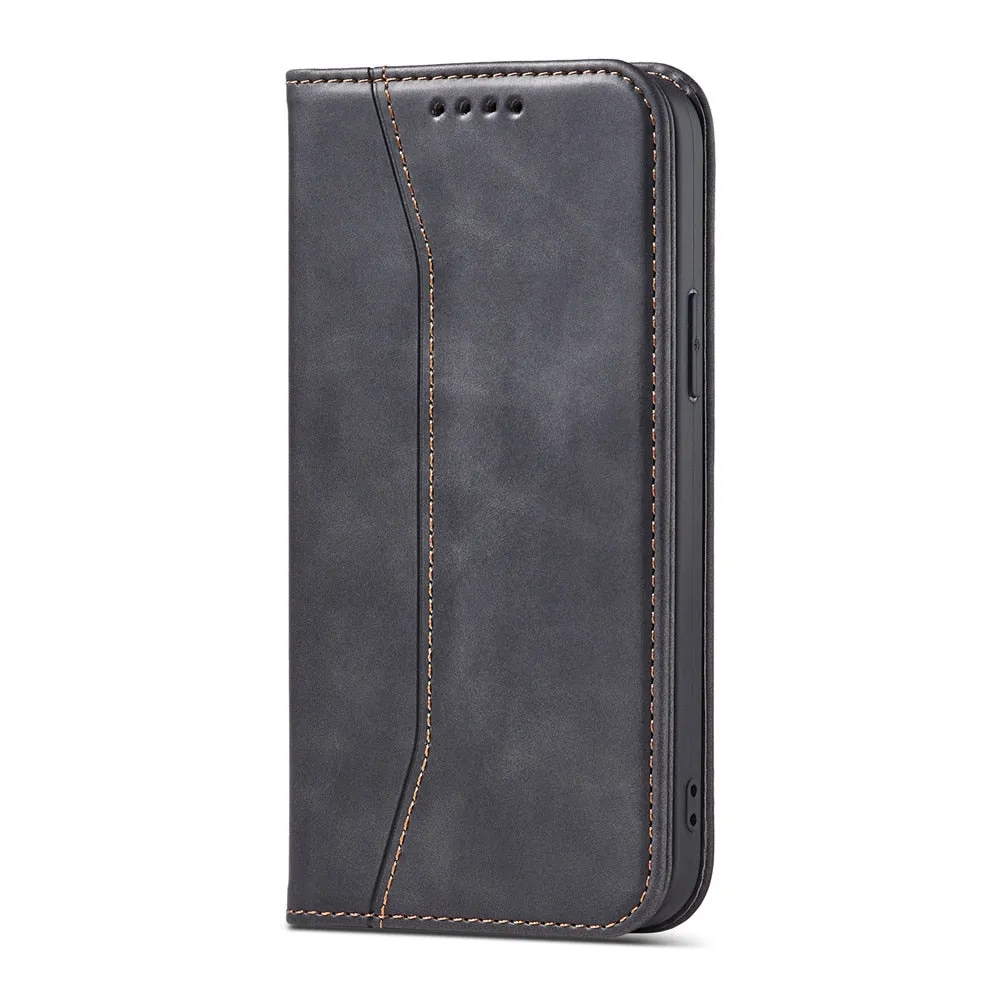 Anymob iPhone Case Black Magnetic Flip Book Style Wallet Protection Cover