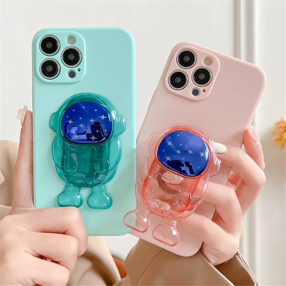 Anymob iPhone Case Black Transparent Astronaut Kickstand Shockproof Silicone Cover