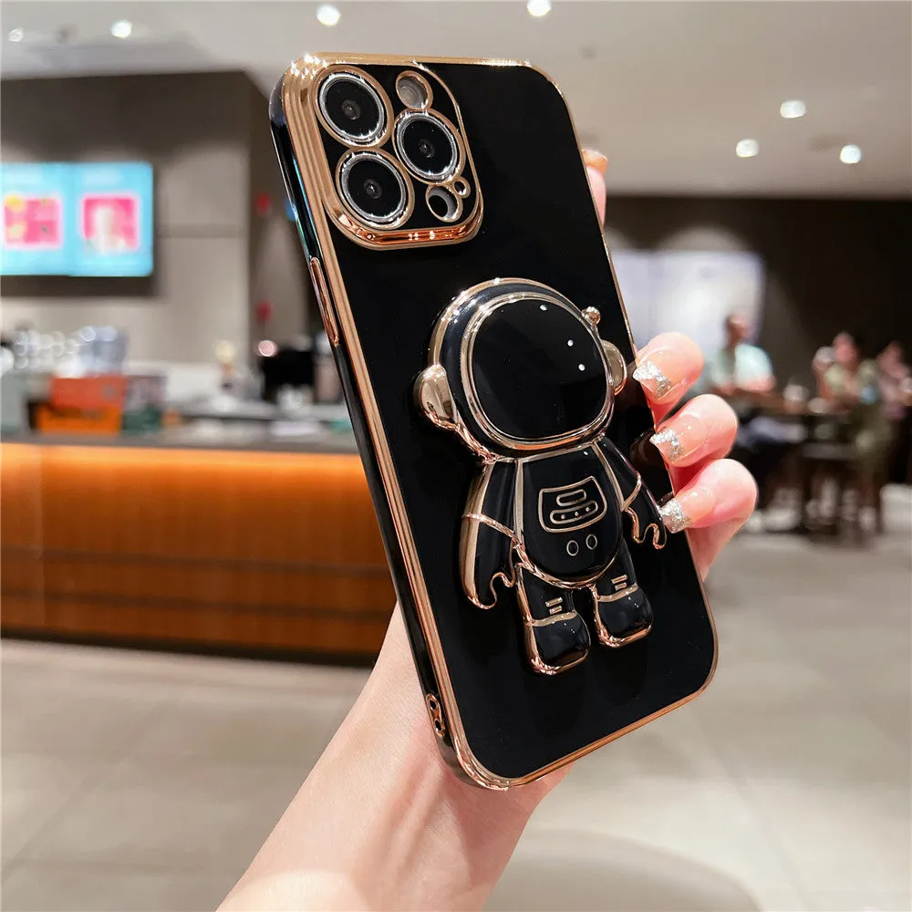 Anymob iPhone Case Black Universal 6D Astronaut Foldable Holder Phone Cover