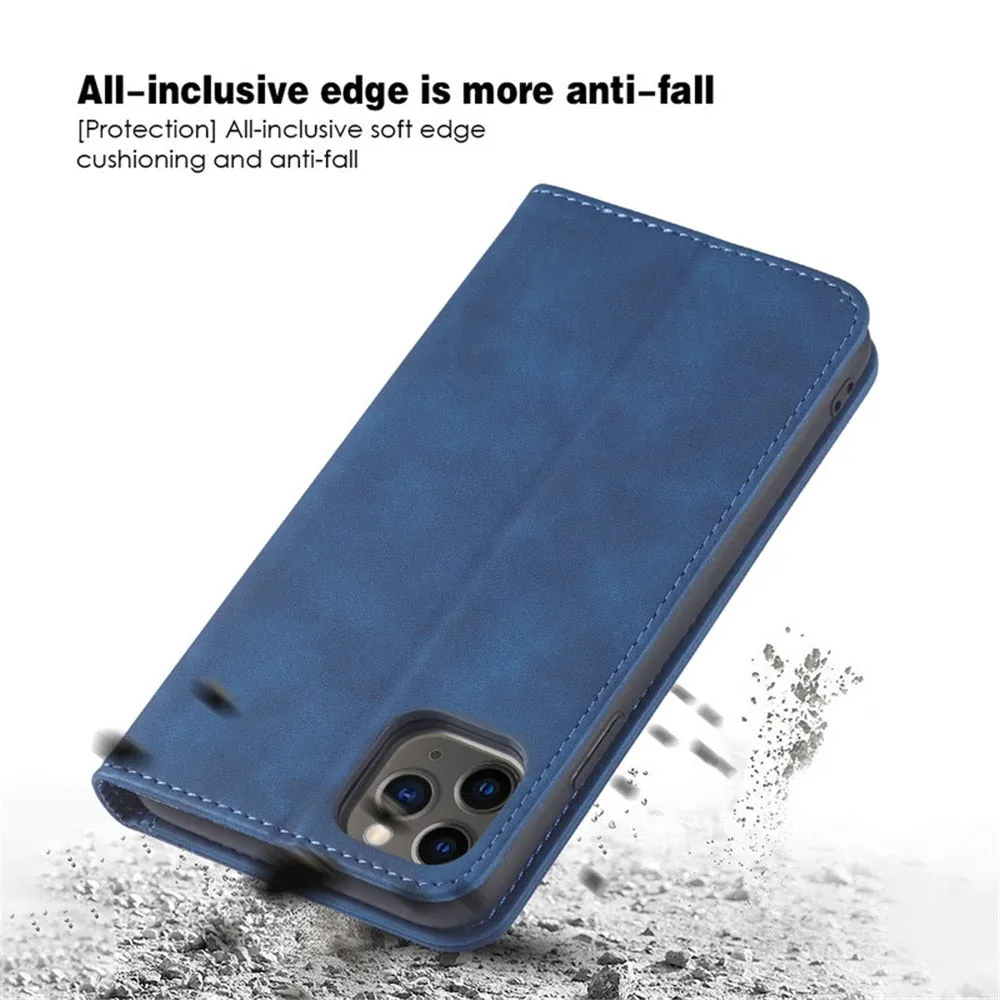 Anymob iPhone Case Blue Magnetic Flip Book Style Wallet Protection Cover