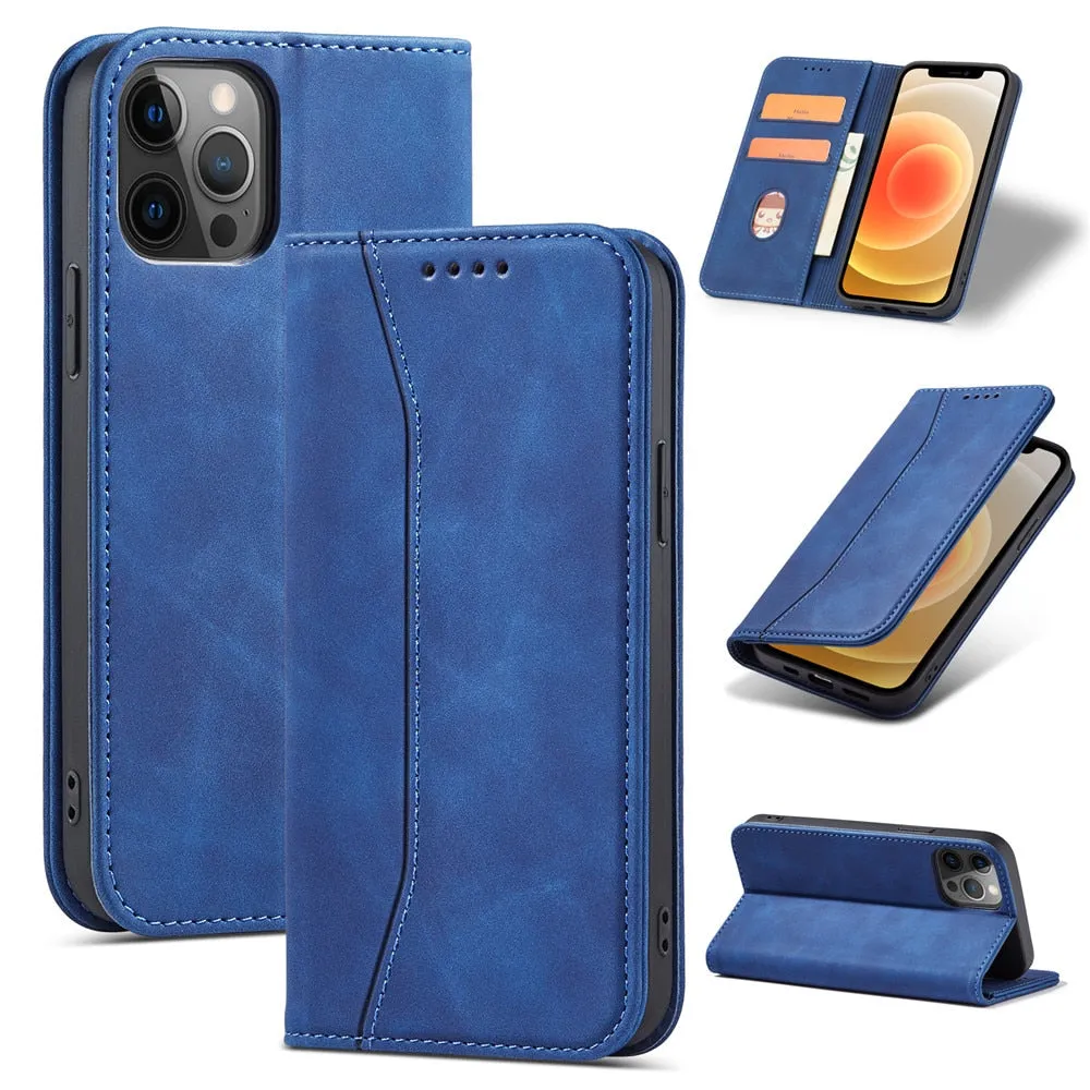 Anymob iPhone Case Blue Magnetic Flip Book Style Wallet Protection Cover