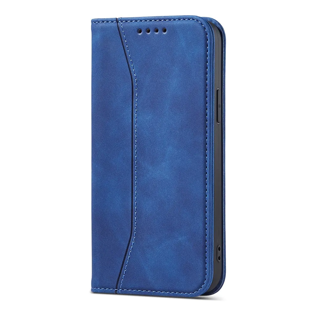 Anymob iPhone Case Blue Magnetic Flip Book Style Wallet Protection Cover